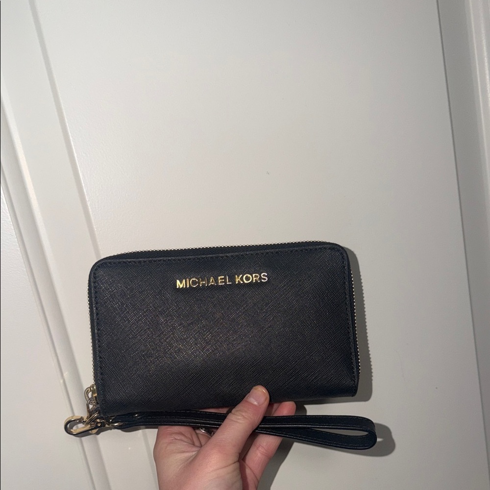 Michael Kors Black and Gold Wristlet